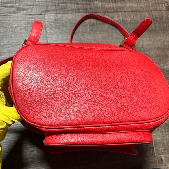 VTG MCM  Red Leather Backpack with Gold Accents - Picture 12 of 16